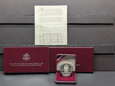 1995-P PROOF Atlanta Centennial Olympics - Cycling Commemorative Silver Dollar in OGP w/ COA
