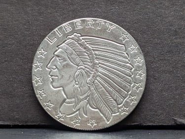 1 T. Oz. .999 Fine SILVER Indian Head Quarter Eagle Designed Coin