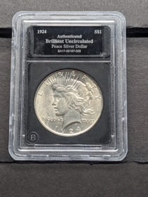 1924 Peace Silver Dollar - Slabbed - Authenticated BRILLIANT UNC