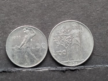 50 Lira & 100 Lira Italian Coins