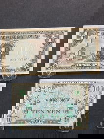 Ten Yen Military Currency and One Peso The Japanese Government