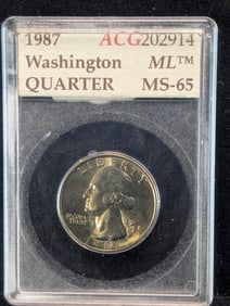 1987-P Washington Quarter In Accugrade Slab MS65