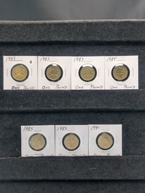 (3) 1983 and (1) 1984, (2) 1985, (1) 1991) 1 British Pound Coins