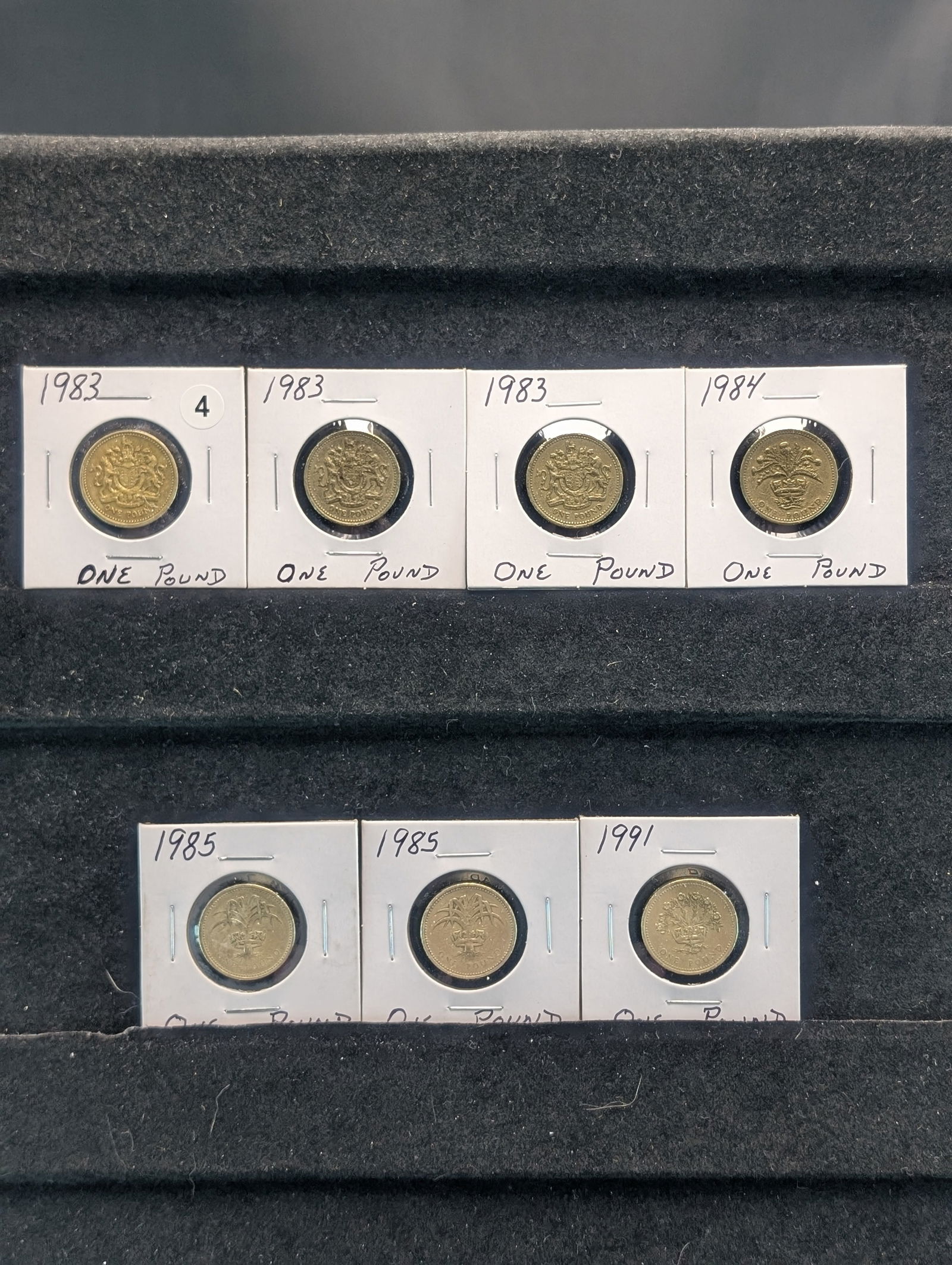 (3) 1983 and (1) 1984, (2) 1985, (1) 1991) 1 British Pound Coins (1 of 9)