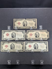 (5) 1928-D Two Dollar Red Seal US Notes