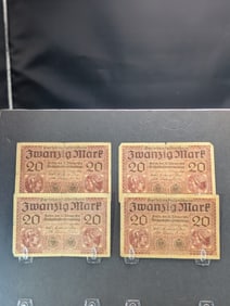 Four 1918 Germany 20 Mark Notes