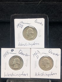 (3) 90% Silver Washington Quarters, 1958-D, 1959-D,1963-D