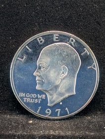1971-S Eisenhower Proof Dollar BU 40% Silver Proof - Peg Leg Variety. Serif On The R