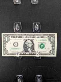 2017-A One Dollar FRN Low Serial Number # A00000563B VERY LOW S.N. -Crisp & off Center Error