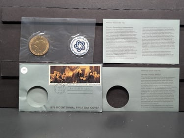 1976 Bicentennial First Day Cover Medal and Stamp Set