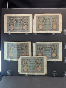 Five 1920 Germany 100 Mark Notes Reichsbanknote