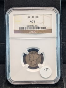 1921-D Mercury Dime Graded by NGC at AG3