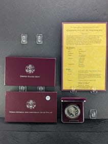 1993-S Thomas Jefferson 250th Anniversary Silver Dollar in OGP w/ COA 90% Silver