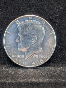 1966 SMS Kennedy Half Dollar, Double Die Obverse, 40% Silver.