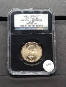 2009 William Henry Harrison Presidential Dollar. NGC SMS 67. Special 25th Anniv.