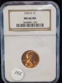 MS66 RD 1955-D Lincoln Wheat Cent (Graded by NGC), worth $47