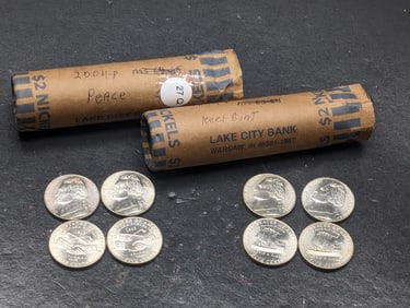 (2) Rolls of 2004-P Jefferson Nickels, Peace & Keelboat