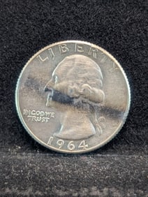 1964-D Washington Quarter, Filled Or Misprinted MM, 90% Silver.