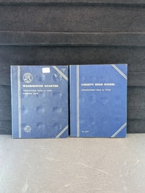 Two Albums With Four Coins. Three Silver Washington Quarters 1946, 1952, 1953-D 1910 Liberty Head V