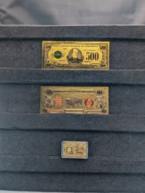 Fun Golden Currency: Golden Ingot BAR, Golden $500 and $10 Bills