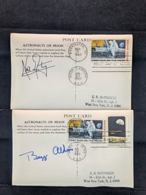 (2) 3 D Postcards Apollo 11 July 20, 1969, Both Postmarked Day Of Landing, Autopen Signatures Neil