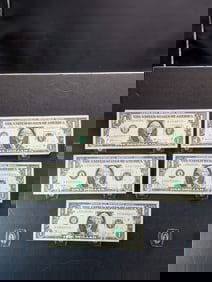 Five One Dollar Federal Reserve Star Notes - One is a Birthday Note Serial # 03-07-2020 Buy if for