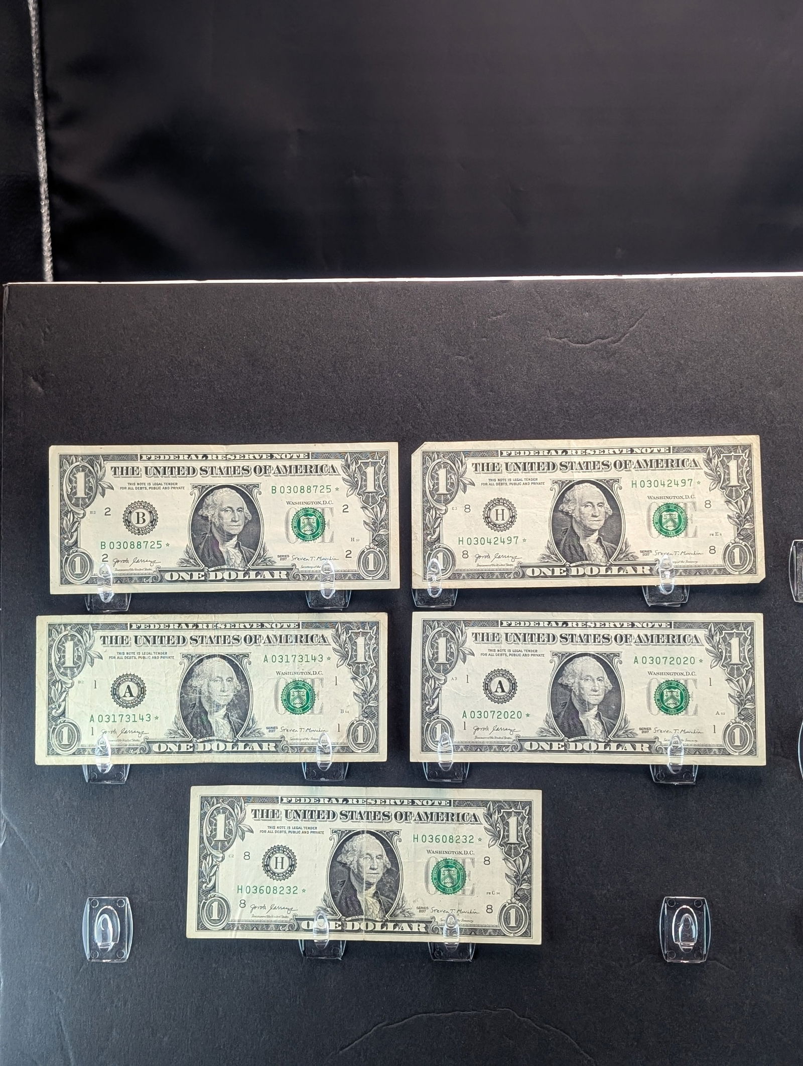 Five One Dollar Federal Reserve Star Notes - One is a Birthday Note Serial # 03-07-2020 Buy if for (1 of 5)