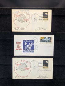 (3) Apollo 11 Moon flight Cachets, One Is Signed By The Designer Of The Cachet-Rare
