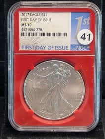 2017 United States Mint Silver Eagle 1st Day of Issue MS 70 by NGC RED CORE