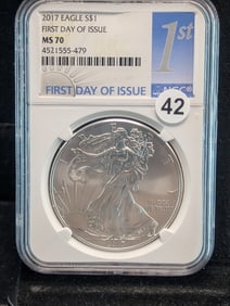 2017 United States Mint Silver Eagle 1st Day of Issue MS 70 by NGC WHITE CORE