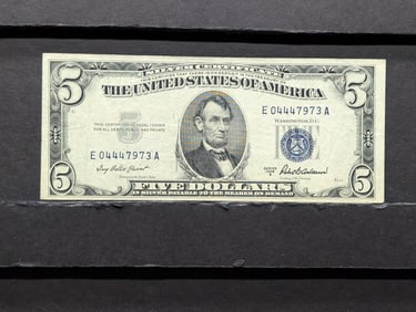 1953-A Blue Seal $5 Silver Certificate. Nice Cond.