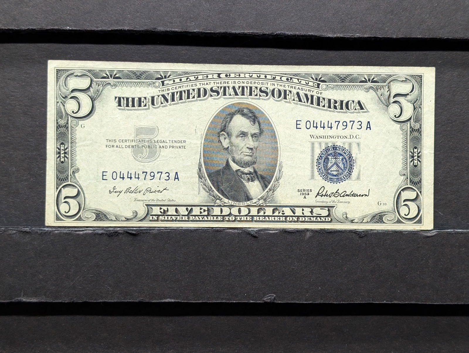 1953-A Blue Seal $5 Silver Certificate. Nice Cond. (1 of 3)