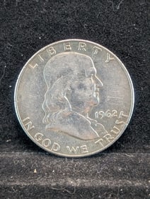 1962 D, 90% Silver, (AU-UNC) Franklin Half, 63 years old