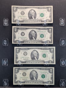 (4) Two Dollar Jefferson Federal Reserve Notes, 2-1995, 2-1976
