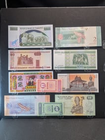 10 Foreign (Crisp/Unc) Notes, Great Art!