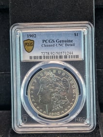 1902 Morgan Silver Dollar, PCGS Genuine, Cleaned UNC Details