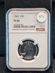 1963 Washington Quarter Proof, 90% Silver, NGC PF 66