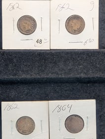 (3) 1862, and (1) 1864 Indian Head Pennies