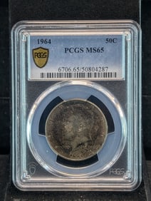 1964 Kennedy Half Dollar, Toned, PCGS MS 65