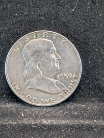 1959, 90% Silver, (AU-UNC) Franklin Half, 66 years old