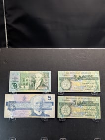 (1) $5 Canadian Bill, (3) 1 pound States of Guernsey Bills