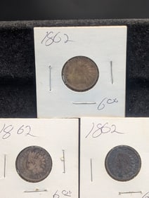 (3) 1862 Indian Head Pennies NICE