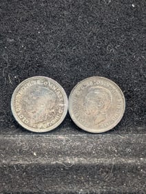 1942-D & 1944-S (50% Silver-Great Details-UNC), WWII ERA, Australian Three Pence, 81 Years Old!