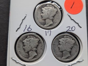 1916, 1917, 1920 Mercury Dimes