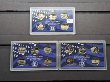 2005-S, 2006-S, & 2007-S Proof Quarters Proof Sets - No Boxes & COA