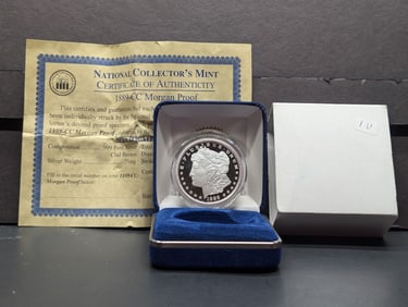 COPY 1889-CC Morgan Proof Silver Clad Dollar from the National Collectors Mint with box and