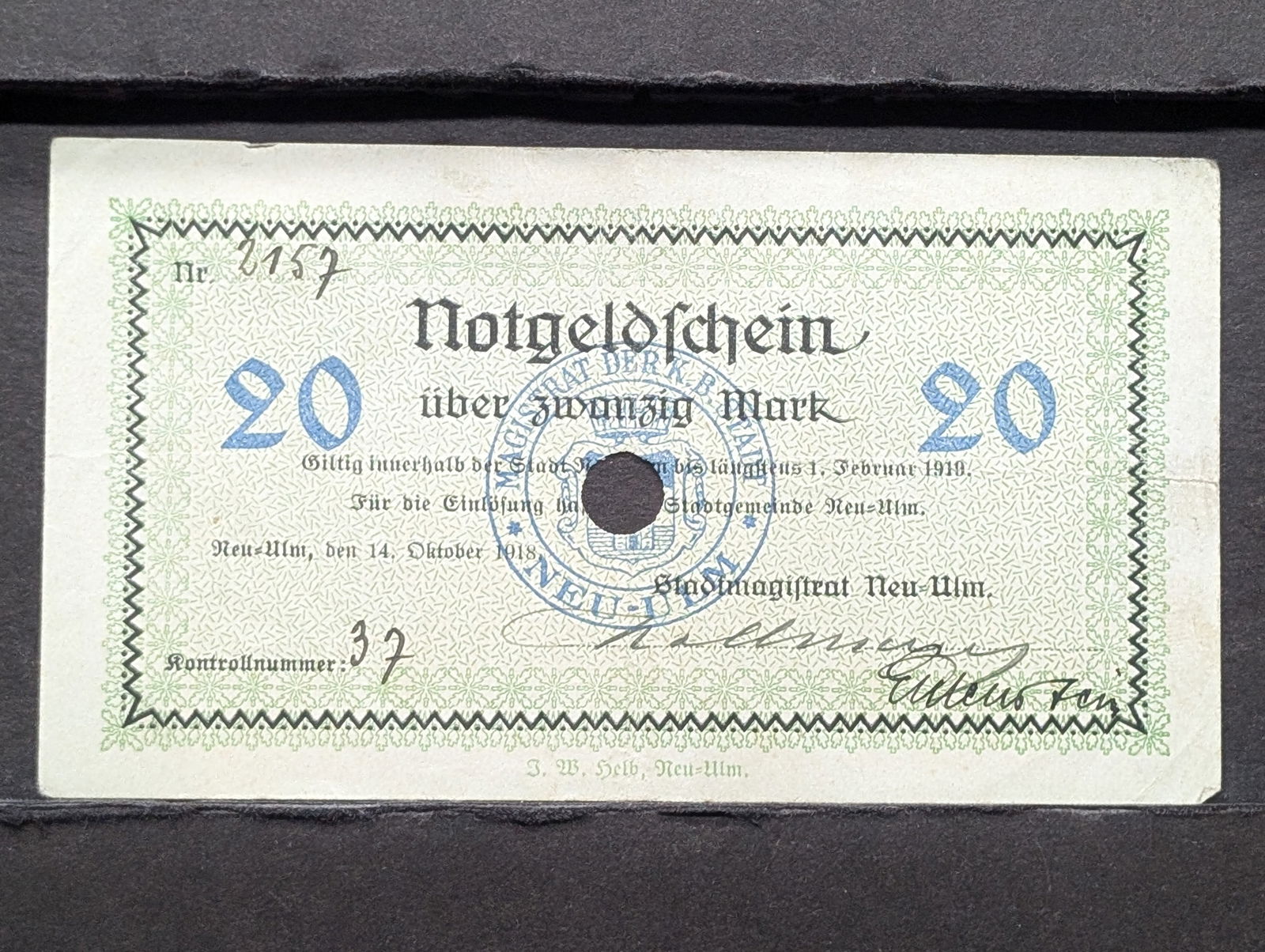 1919 German 20 Marks Note, Rare (1 of 4)