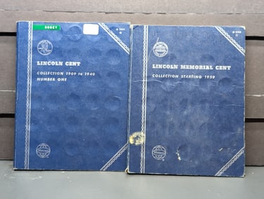Two Whitman Lincoln Cent Folders W/ 75 Cents From 1909-1973 - Not Complete