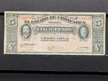 1915 Five Pesos Chihuahua, Mexico Banknote