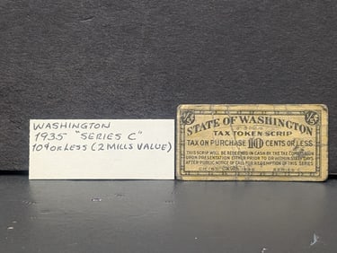RARE 1/5 Cent Washington Tax Token Script. 1935